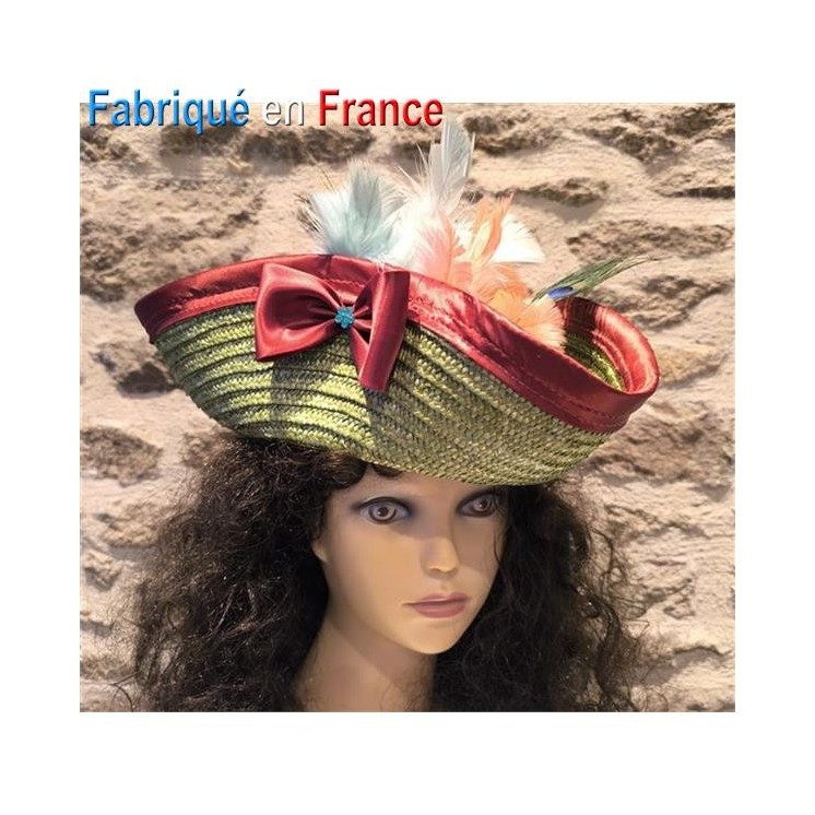 Chapeau Tricorne Pompadour adulte en paille