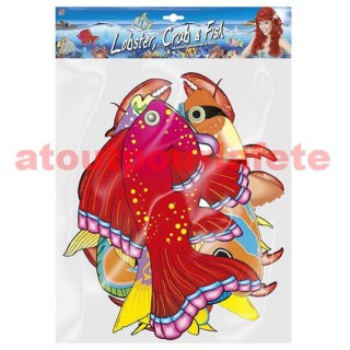 Set de 8 décorations marine (crustacés et poissons) 40 cm