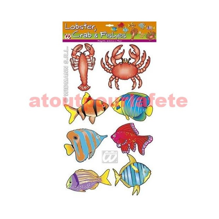 Set de 8 décorations marine (crustacés et poissons) 40 cm