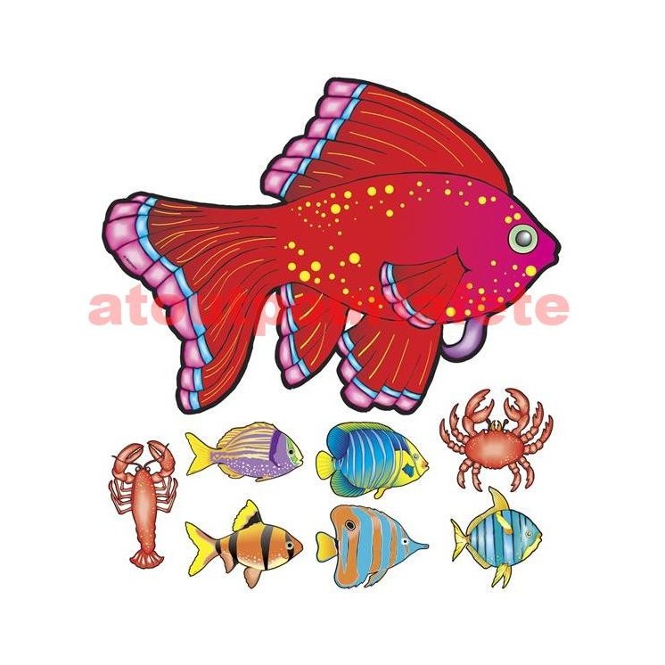 Set de 8 décorations marine (crustacés et poissons) 40 cm