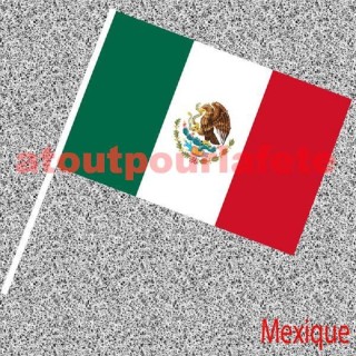 6 Drapeaux Méxique, Méxicain, Nationaux en papier 14x21cms avec tige