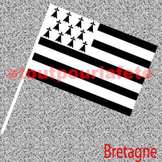 6 Drapeaux breton, bretagne, Breizh, Bzh Régionaux en papier 14x21cms avec tige