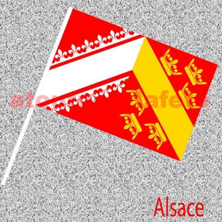 6 Drapeaux Alsace, Alsacien, Régionaux en papier 14x21cms avec tige