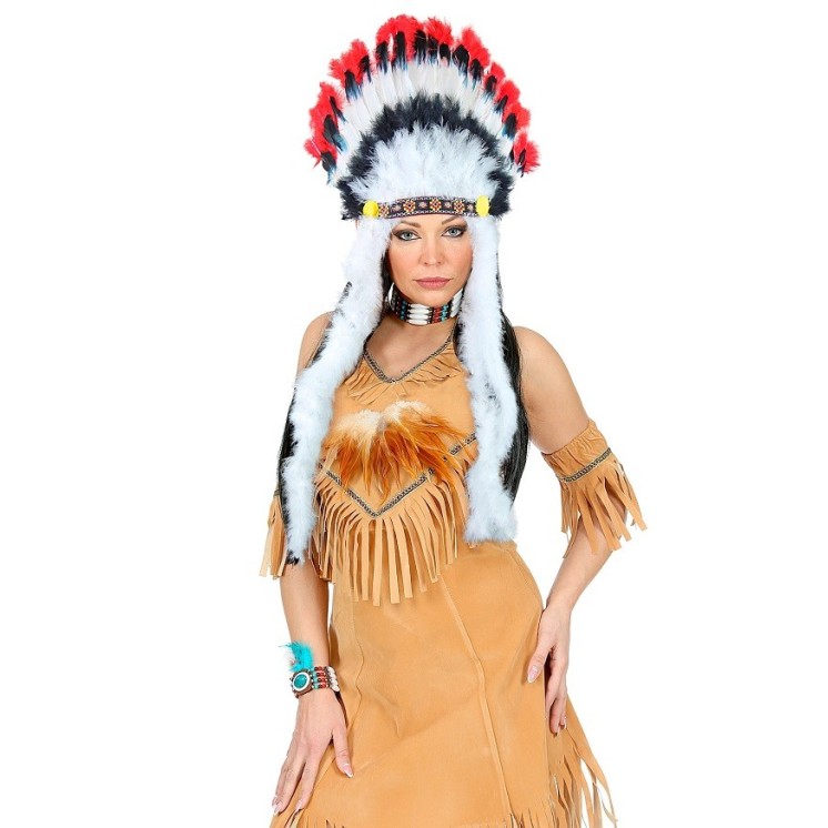 Coiffe de Chef Indien rouge et noire (luxe) pour adulte