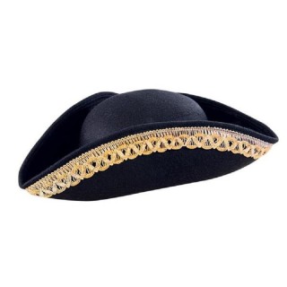 Tricorne noir galonné Or adulte pour déguisement de marquis