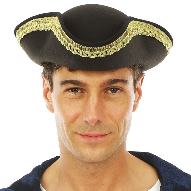 Tricorne noir galonné Or adulte pour déguisement de marquis