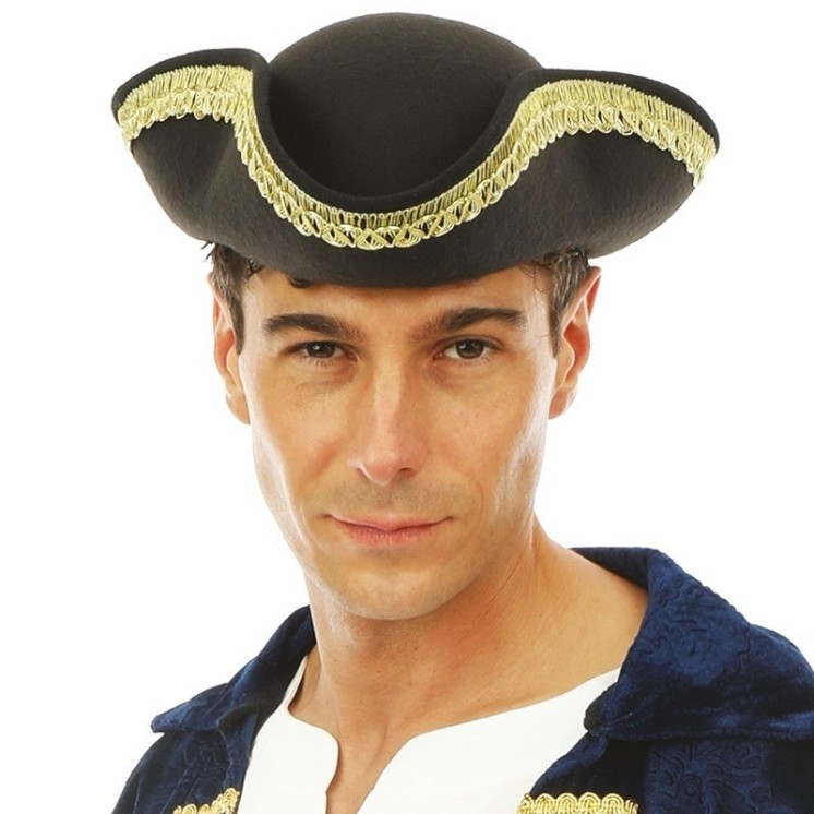 Tricorne noir galonné Or adulte pour déguisement de marquis