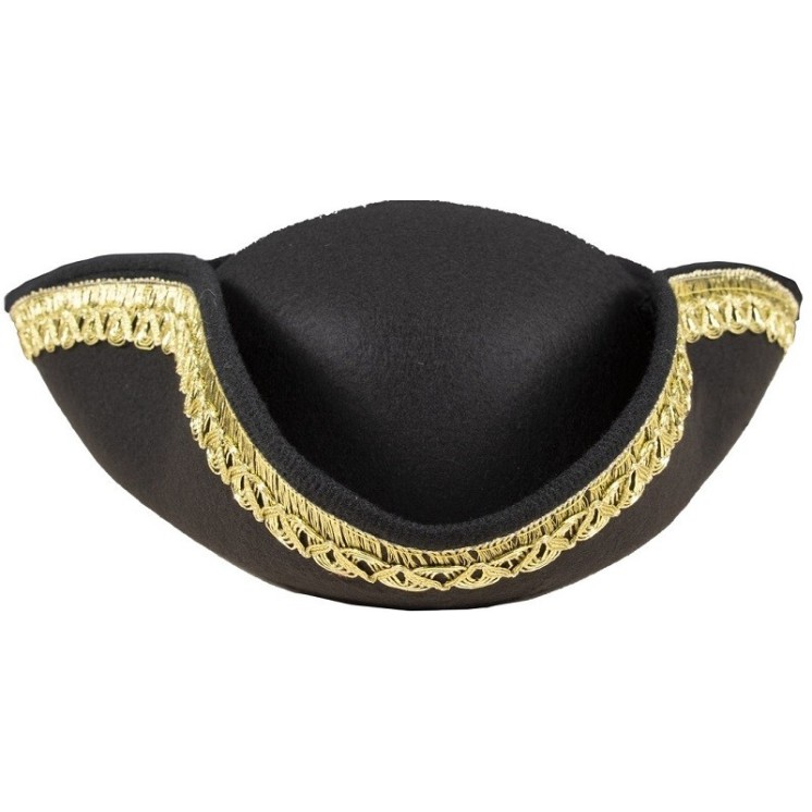 Tricorne noir galonné Or adulte pour déguisement de marquis