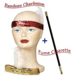 Bandeau Charleston rouge ou or + fume cigarette