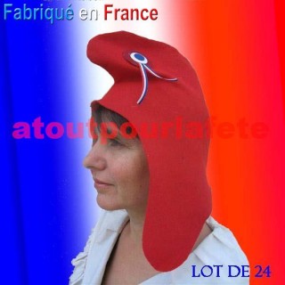 Lot de 24 Bonnets Phrygien, chapeau révolutionnaire (Fabrication Française)(feutrine)