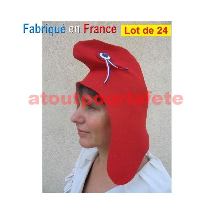 Lot de 24 Bonnets Phrygien, chapeau révolutionnaire (Fabrication Française)(feutrine)