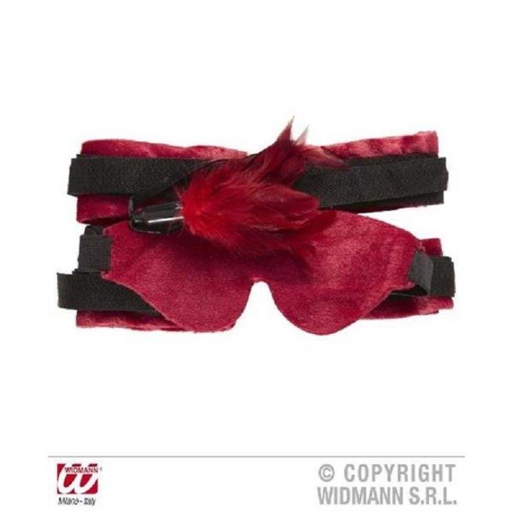 Set Bondage (bandage poignets et chevilles + bandeau pour yeux + plumes)