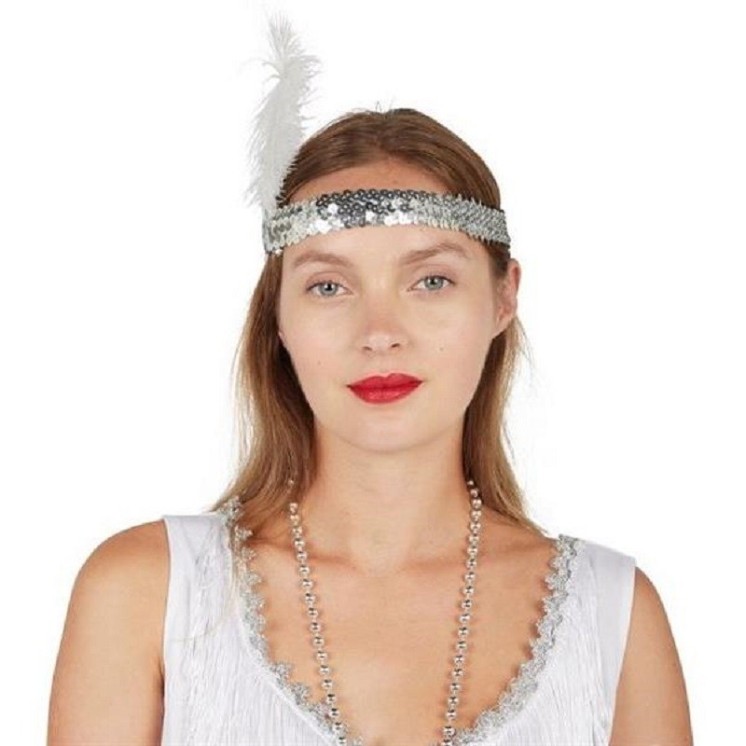 Bandeau charleston a sequins et a plume (6 coloris au choix)