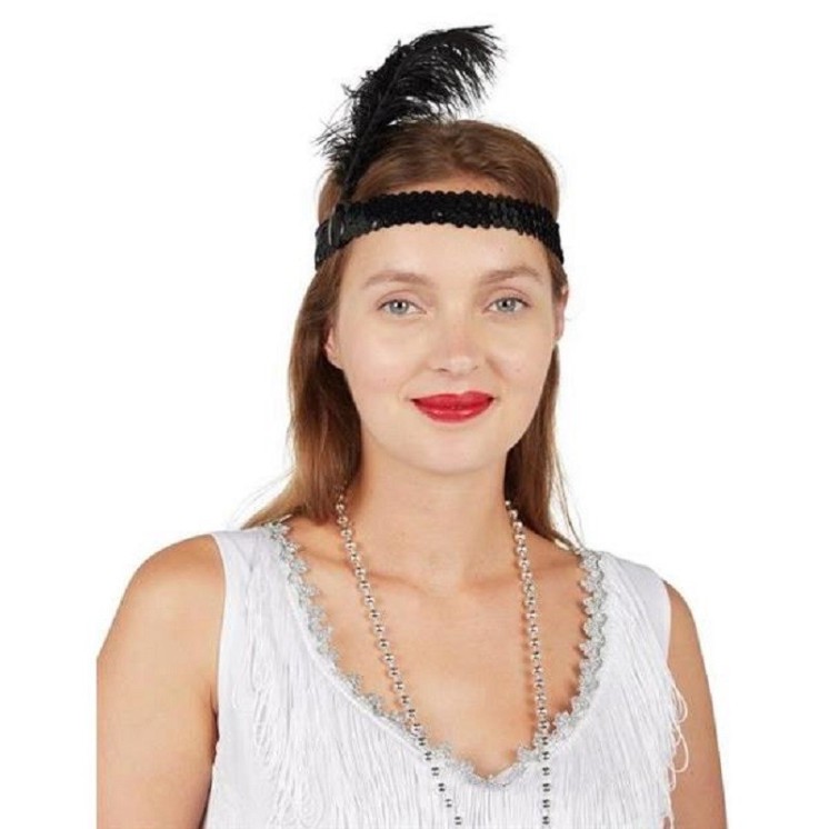 Bandeau charleston a sequins et a plume (6 coloris au choix)