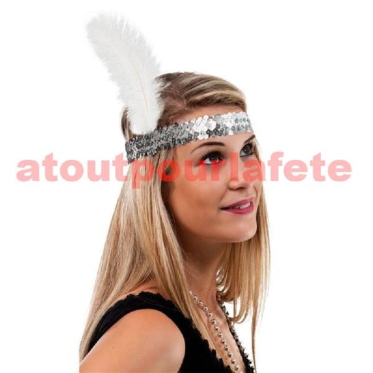 Bandeau charleston a sequins et a plume (6 coloris au choix)
