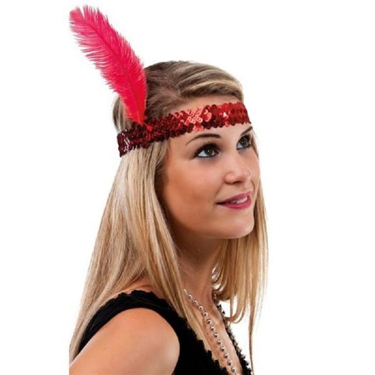 Bandeau charleston a sequins et a plume (6 coloris au choix)