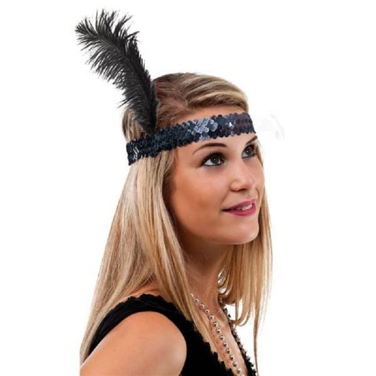 Bandeau charleston a sequins et a plume (6 coloris au choix)