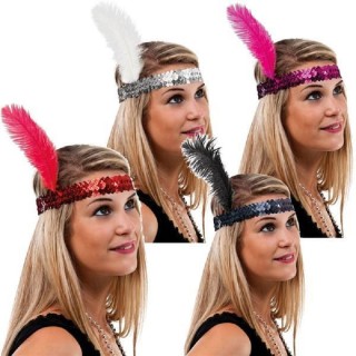 Bandeau charleston a sequins et a plume (6 coloris au choix)