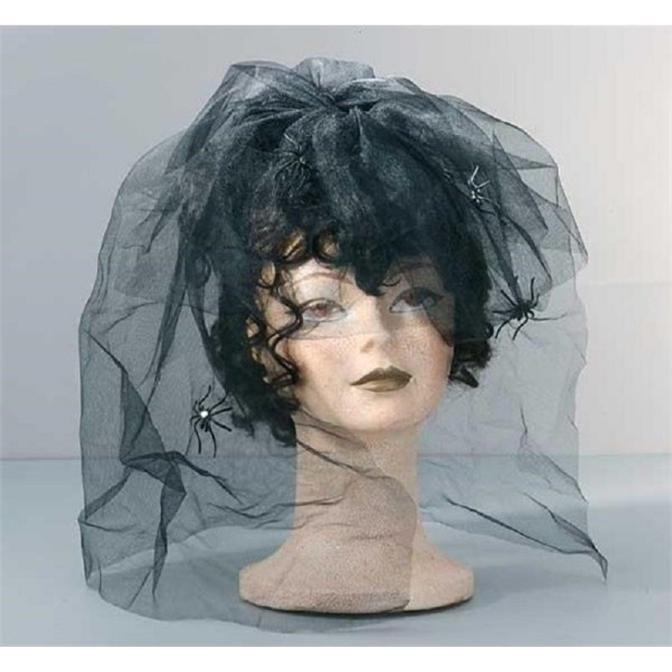 Perruque de veuve avec voile et araignée - Halloween -