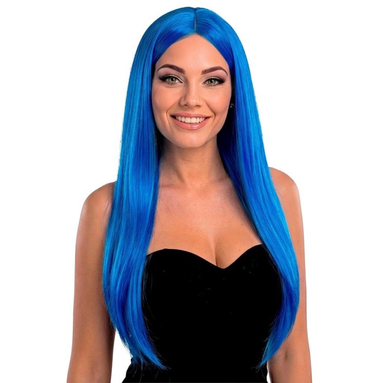Perruque Lisa (cheveux long raide avec raie milieu) (en bleu france ou vert d'eau)