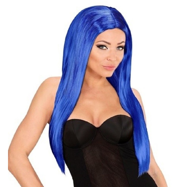 Perruque Lisa (cheveux long raide avec raie milieu) (en bleu france ou vert d'eau)