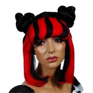 Perruque Manga, à mêches de couleur et macarons