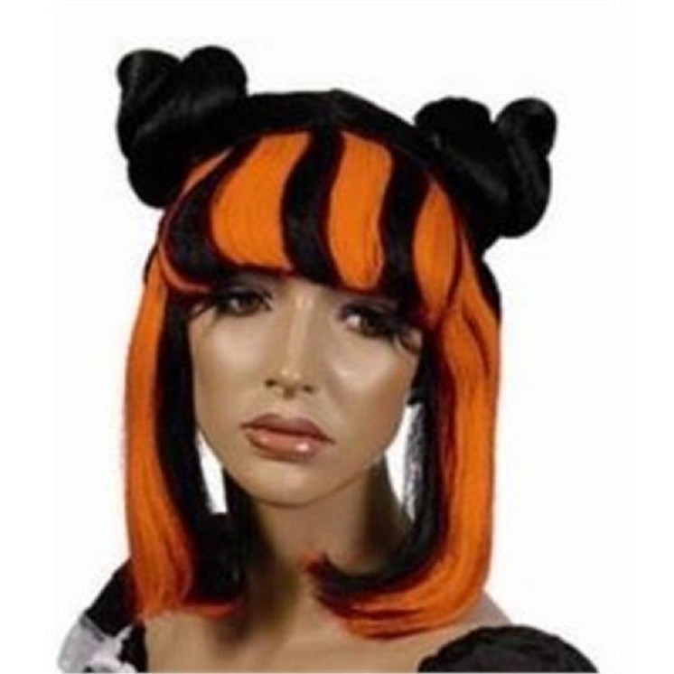 Perruque Manga, à mêches de couleur et macarons