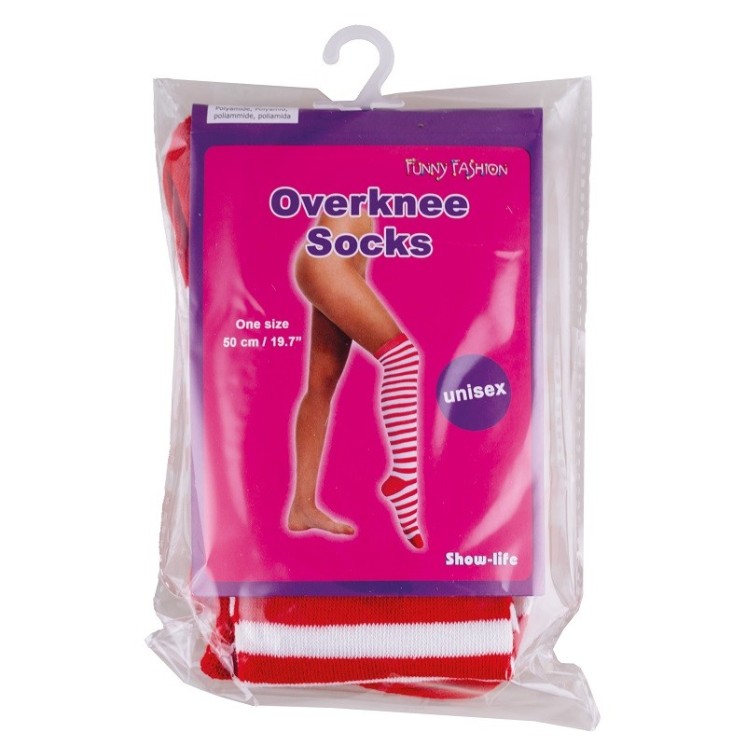 Mi-bas longs rayé rouge blanc 50cms (chaussette longue pour clown - Bécassine)