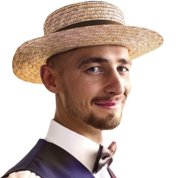 Chapeau Canotier en paille, style "Guinguette, Chevalier, 1900" (taille 57)