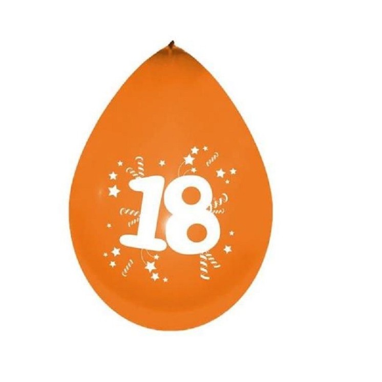 Sachet de 8 Ballons Jubilé "18"  25cms couleur assorties