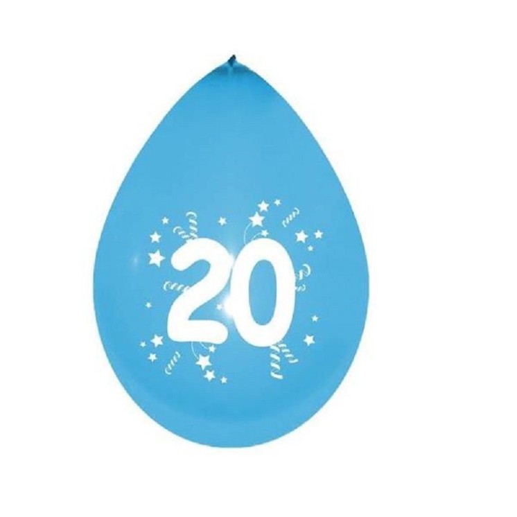Sachet de 10 Ballons Jubilé "20"  25cms couleur assorties