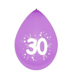 Sachet de 10 Ballons Jubilé "30"  25cms couleur assorties