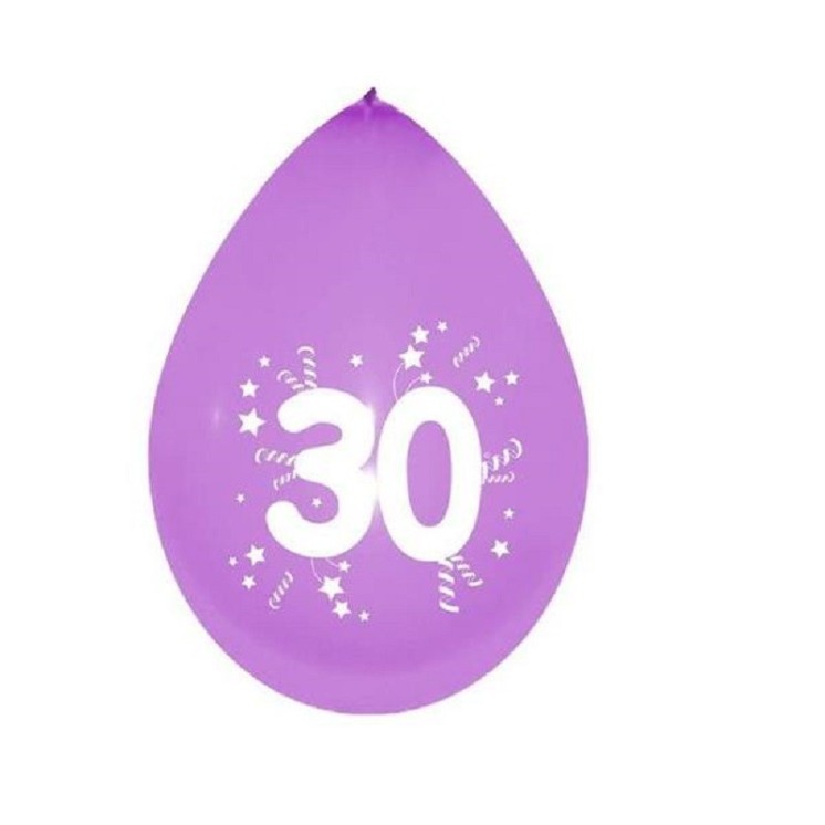 Sachet de 10 Ballons Jubilé "30"  25cms couleur assorties