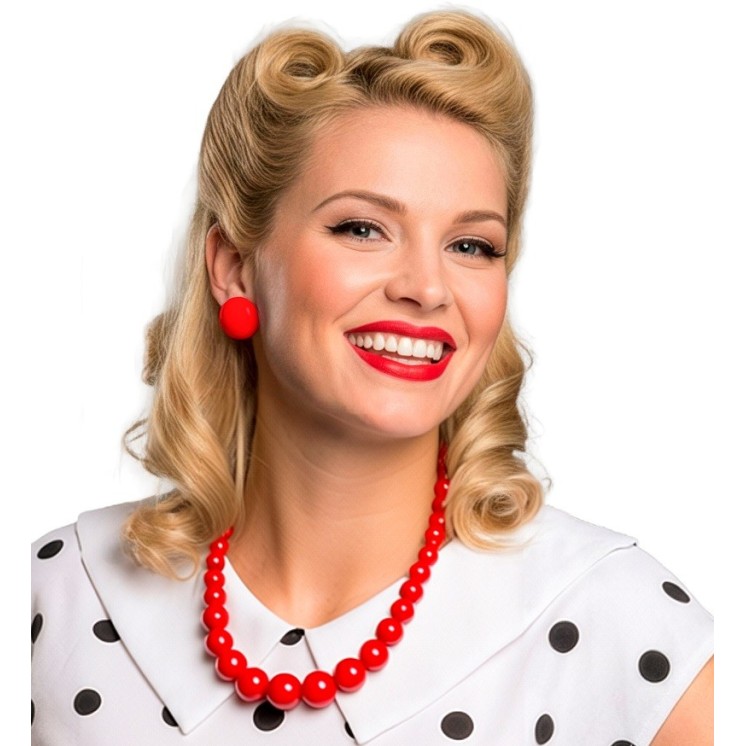 Collier de perles rouge,(Marge Simpson - 70'S -) 50cms