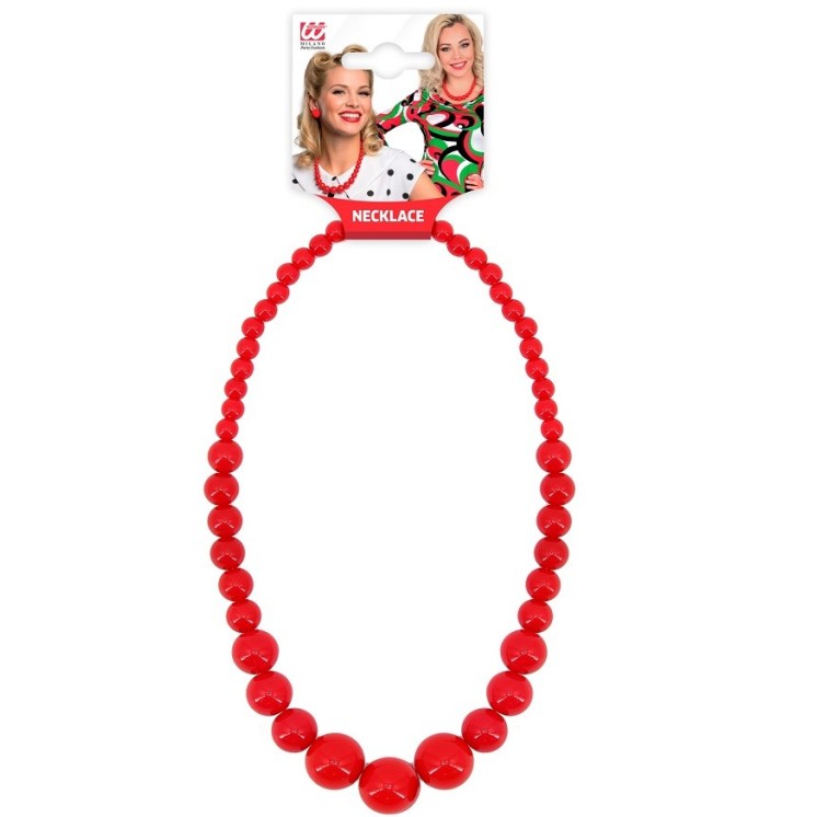 Collier de perles rouge,(Marge Simpson - 70'S -) 50cms