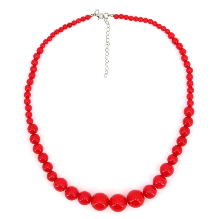 Collier de perles rouge,(Marge Simpson - 70'S -) 50cms