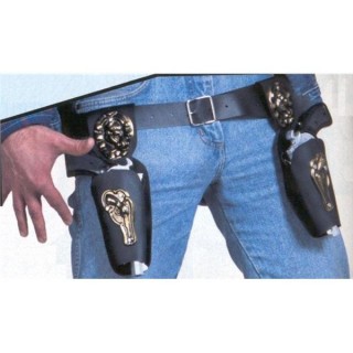 1 Holster double avec ceinture pour deguisement de cow boy
