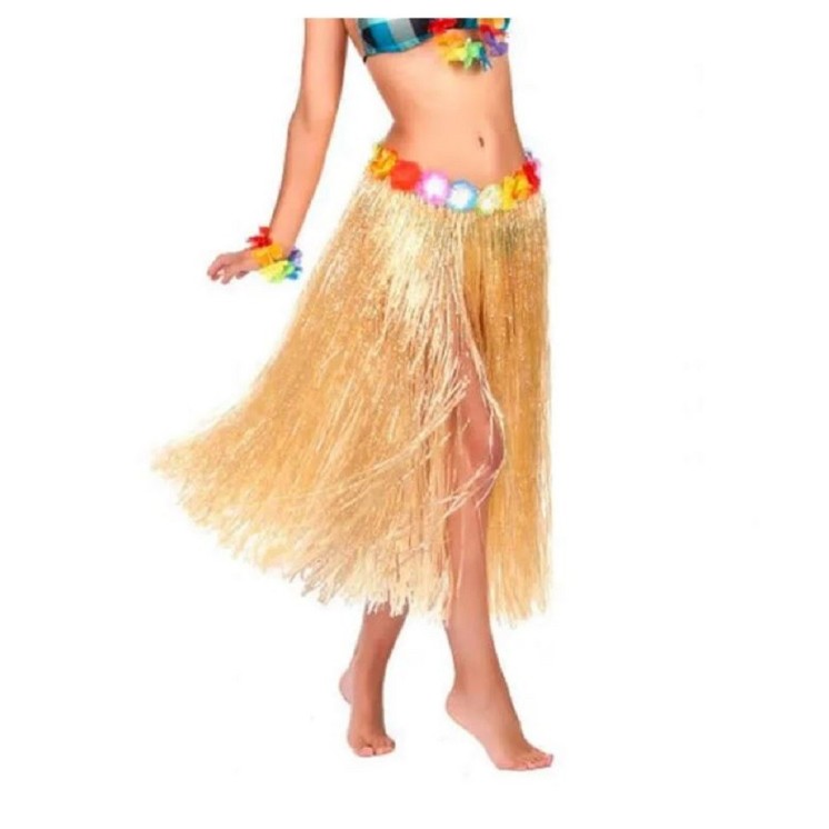 Pagne Hawaien, Tahitien naturel a fleurs (80cms)