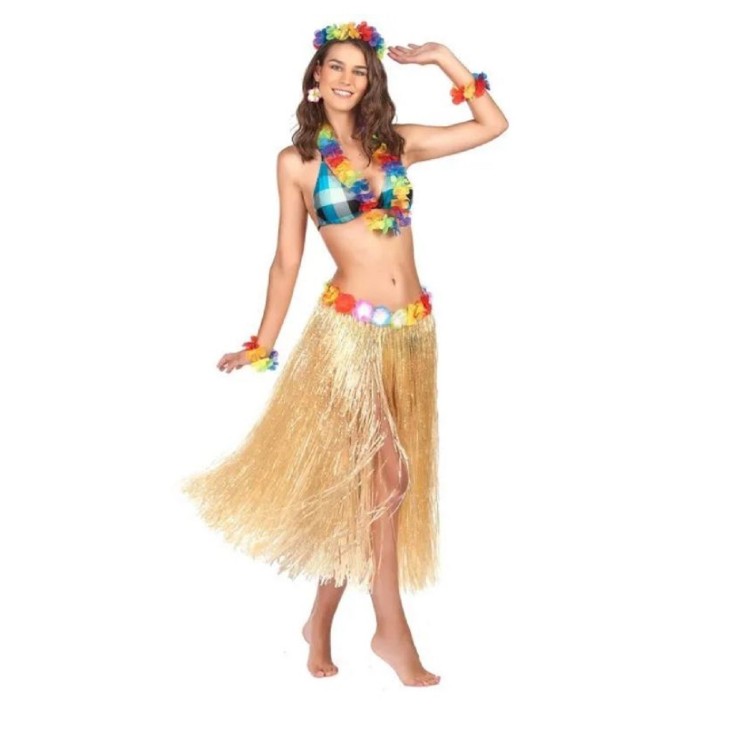 Pagne Hawaien, Tahitien naturel a fleurs (80cms)
