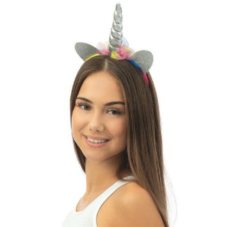 Serre-tête pour deguisement de licorne - argent, multicolore