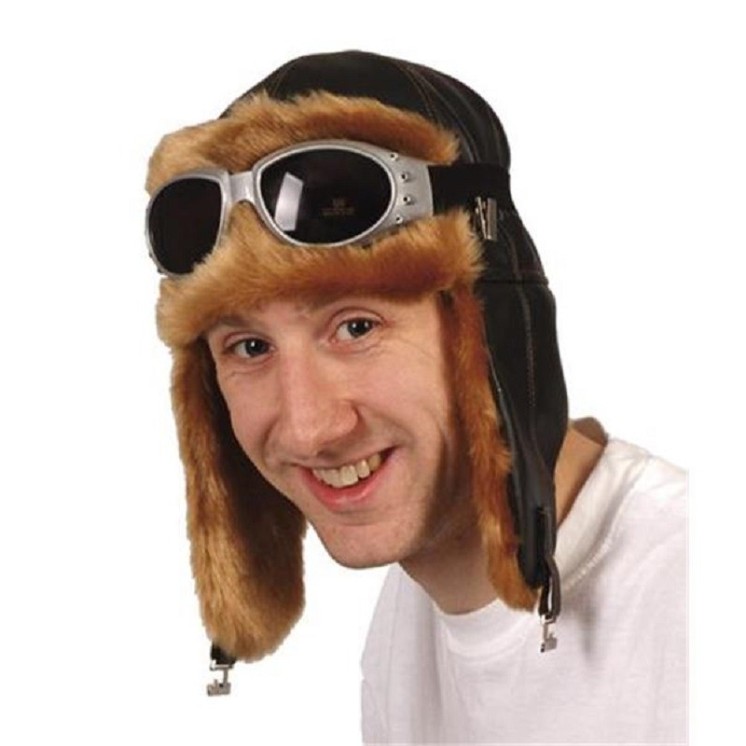 Casque d'Aviateur (skai et fourrure)