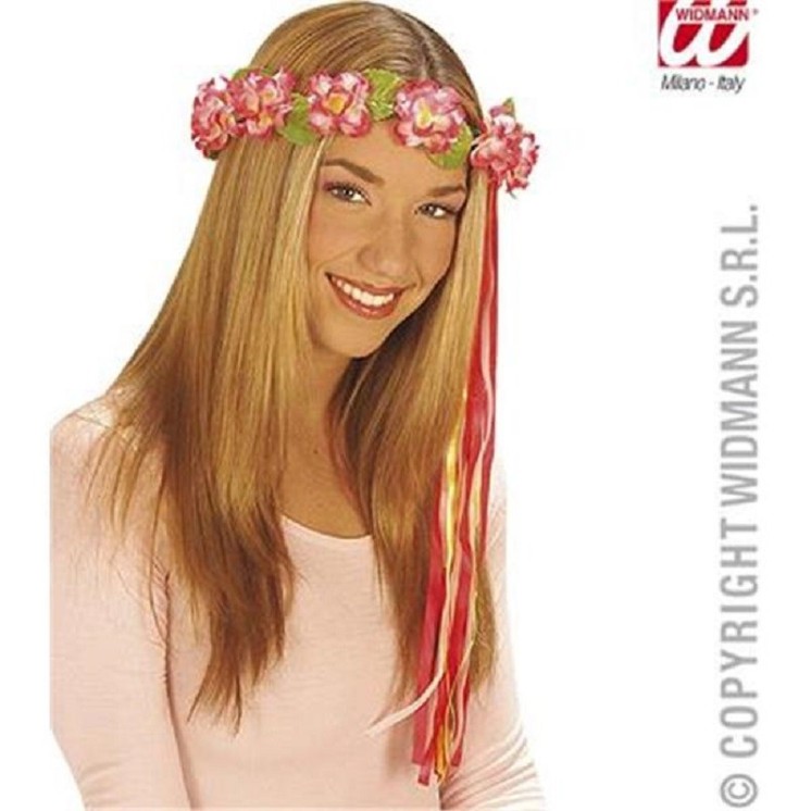 Couronne de  Fleurs avec ruban pour Nymphe, Hippie, Vestale, Prêtresse, Hawaienne, (la pièce)
