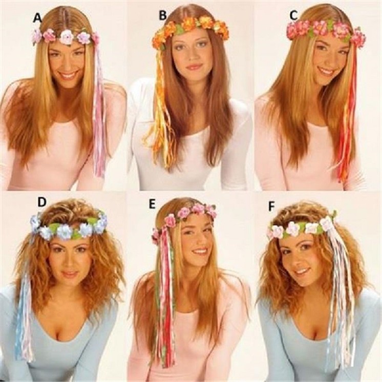 Couronne de  Fleurs avec ruban pour Nymphe, Hippie, Vestale, Prêtresse, Hawaienne, (la pièce)