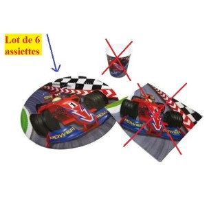 Assiettes en Carton thème "Voiture de Course" 22cms- Lot de 6