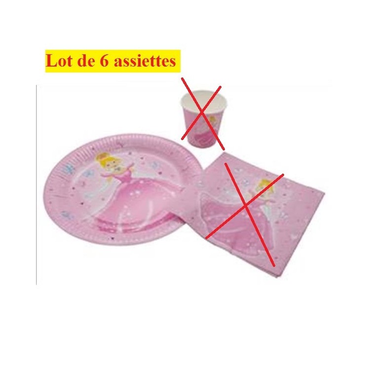 6 Assiettes carton thème "Princesse" - 22cms