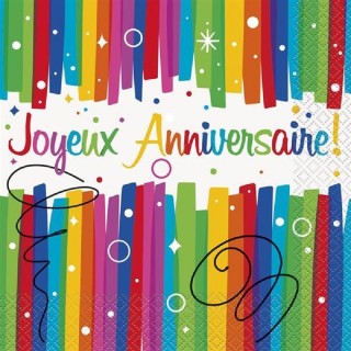 16 Serviettes papier "Joyeux Anniversaire" 33 x 33 cm