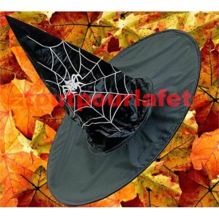 Chapeau de sorciere pour deguisement d' Halloween (Motif toile d'araignée)