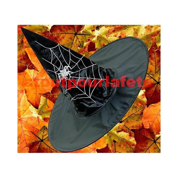 Chapeau de sorciere pour deguisement d' Halloween (Motif toile d'araignée)