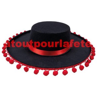 Chapeau espagnol à pompons rouge