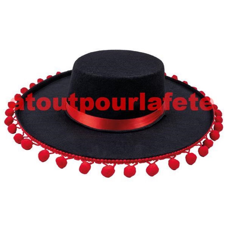 Chapeau espagnol à pompons rouge